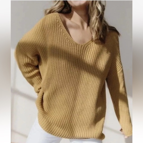 Jenni Kayne Fisherman Organic Cotton Blend Sweater Mustard Gold size Medium - Picture 2 of 8